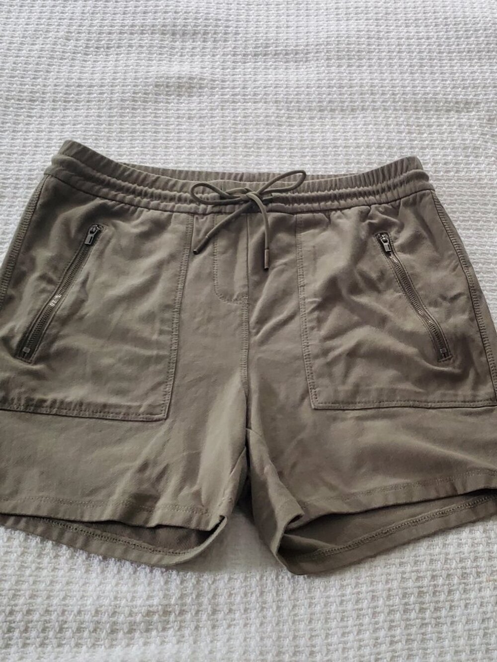 Tie Waist Zip Side Pockets Cotton Blend Shorts XS